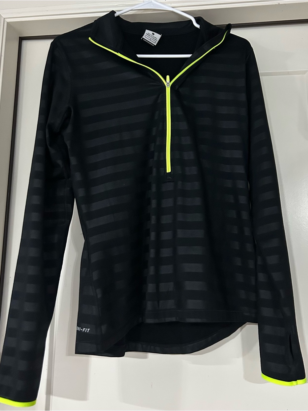 Nike Black Striped Half-Zip Pullover with Neon Yellow Trim